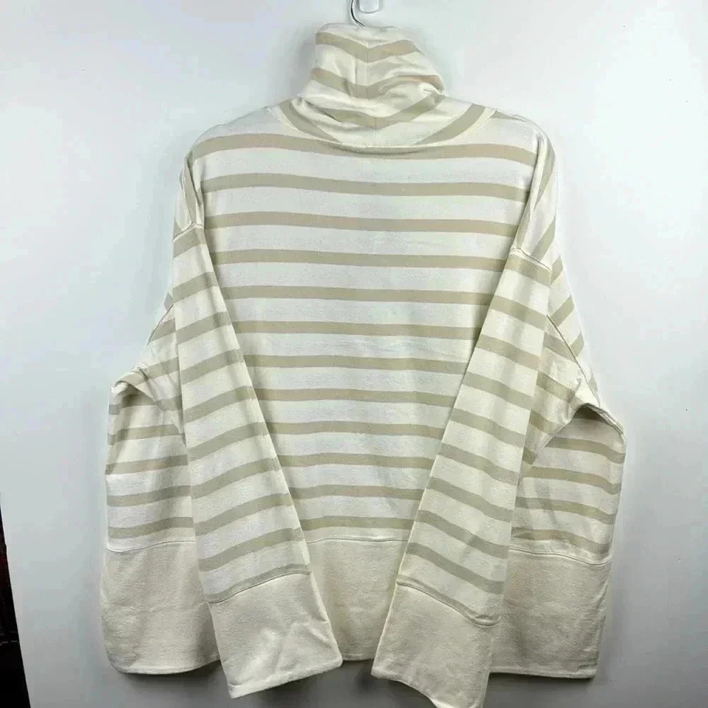 RLX RALPH LAUREN BEIGE/CREME STRIPED NWT LONG SLEEVE COWL NECK SIDE SLITS SOFT - Picture 7 of 9